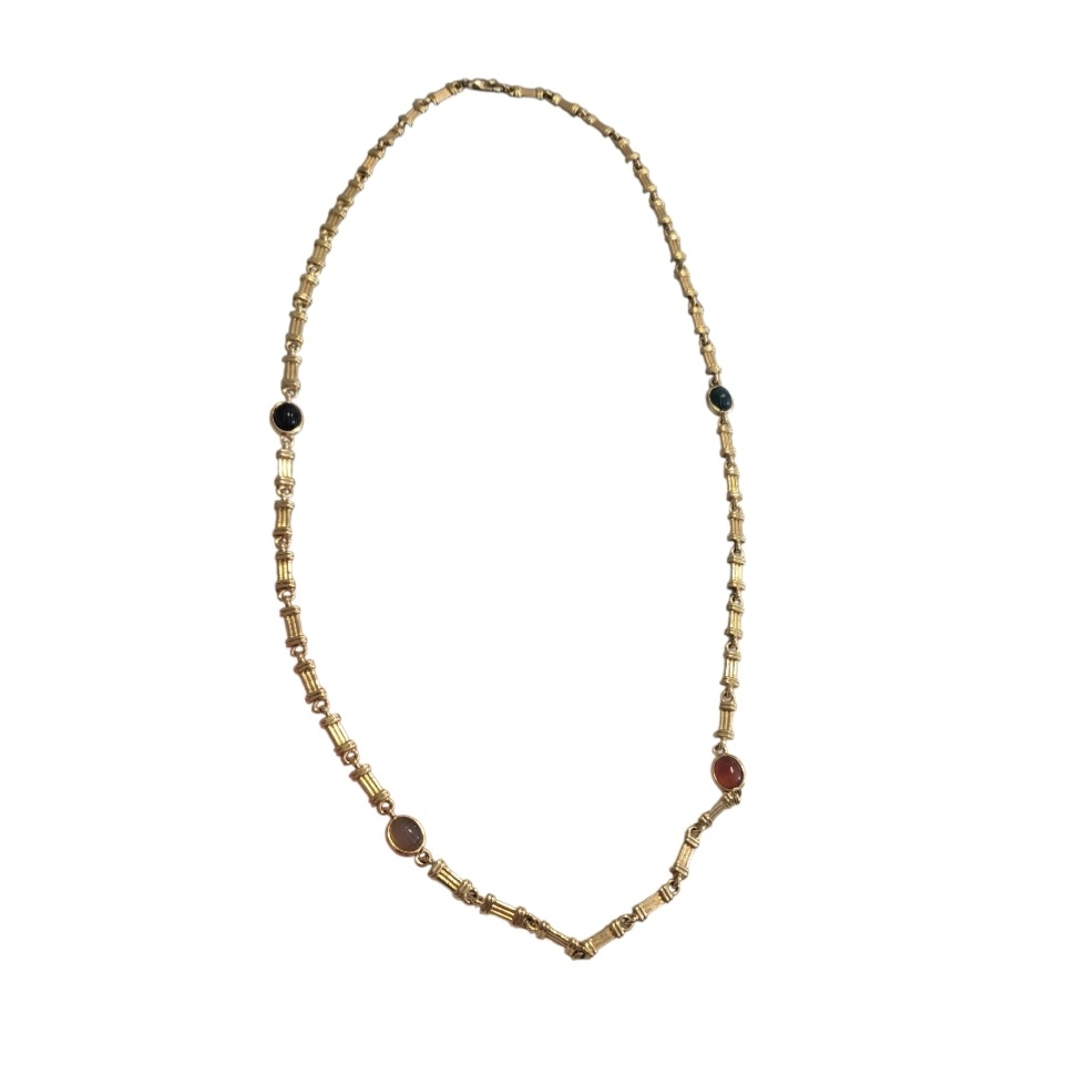 Vintage America Gold Beaded Necklace With Gem Accents 50$